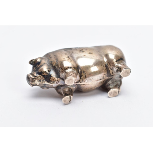 140 - AN EDWARDIAN SILVER PIN CUSHION, in the form of a standing pig, hallmarked 'Levi & Salaman' Birmingh... 