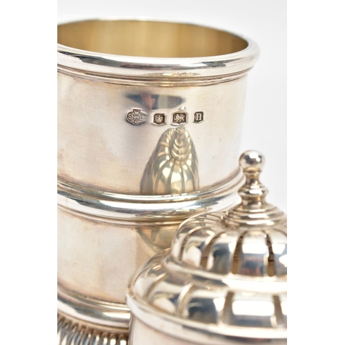 143 - A GEORGE V SILVER SUGAR CASTER, plain polished lighthouse shape caster, ball finial detail with a pi... 