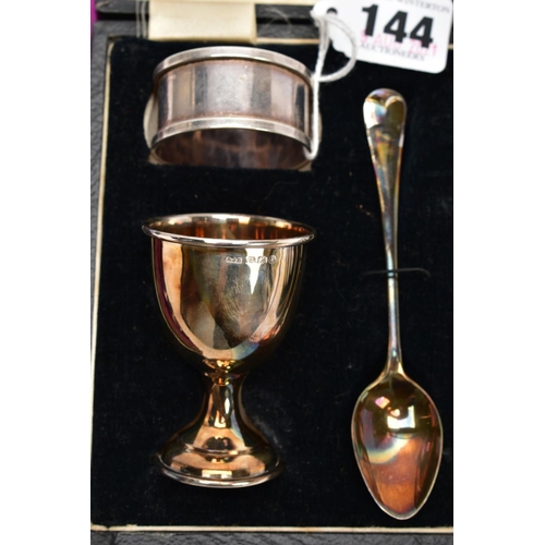 144 - A SET OF SILVER CUTLERY, A SILVER CHRISTENING GIFT SET AND A CASED SET OF BUTTER KNIVES, to include ... 