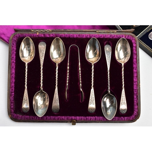 144 - A SET OF SILVER CUTLERY, A SILVER CHRISTENING GIFT SET AND A CASED SET OF BUTTER KNIVES, to include ... 