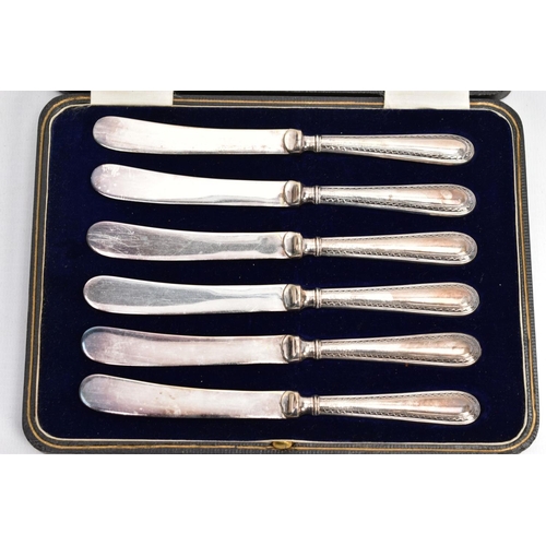 144 - A SET OF SILVER CUTLERY, A SILVER CHRISTENING GIFT SET AND A CASED SET OF BUTTER KNIVES, to include ... 