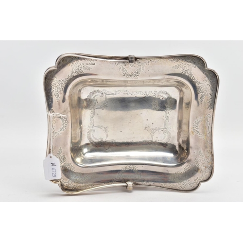 148 - A GEORGE V SILVER BASKET, of a rectangular form, wavy rim, engraved floral and foliate design, wavy ... 