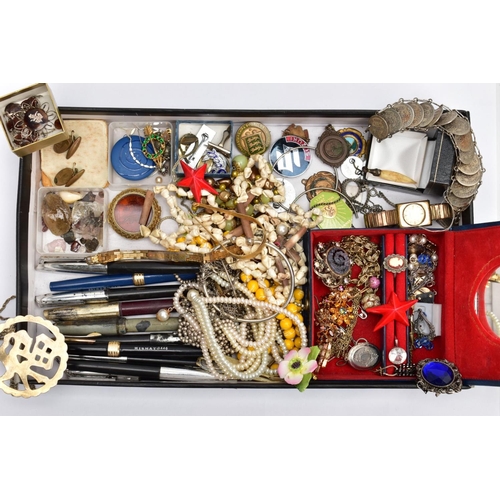 154 - A BOX OF MOSTLY COSTUME JEWELLERY, to include a small blue jewellery box with contents to include co... 