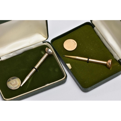 16 - TWO CASED GOLF TEE AND MARKER SETS, the first in 9ct gold, 9ct hallmark for Birmingham 1977, approxi... 