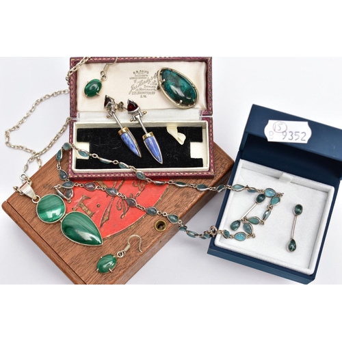 167 - A SELECTION OF WHITE METAL, SEMI-PRECIOUS STONE SET JEWELLERY, to include an aquamarine necklace and... 