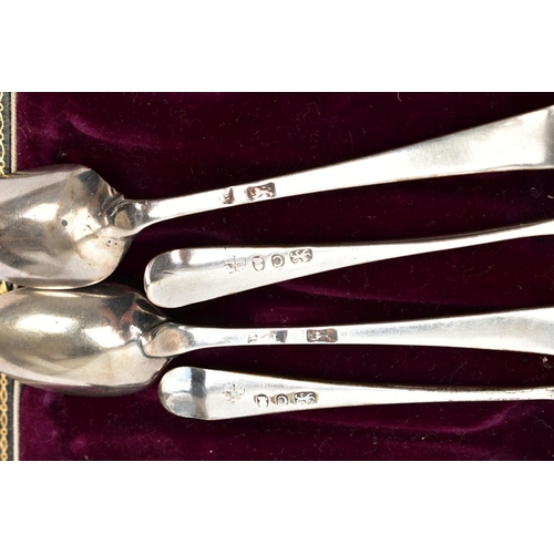 175 - A CASED SET OF SILVER COFFEE SPOONS AND SIX SILVER TEASPOONS, the cased set of six silver coffee spo... 