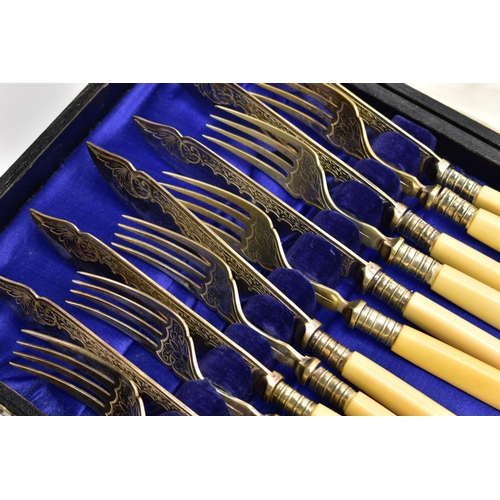 195 - A BOX OF ASSORTED CASED SETS OF WHITE METAL CUTLERY, cased sets to include, serving spoons, knives a... 