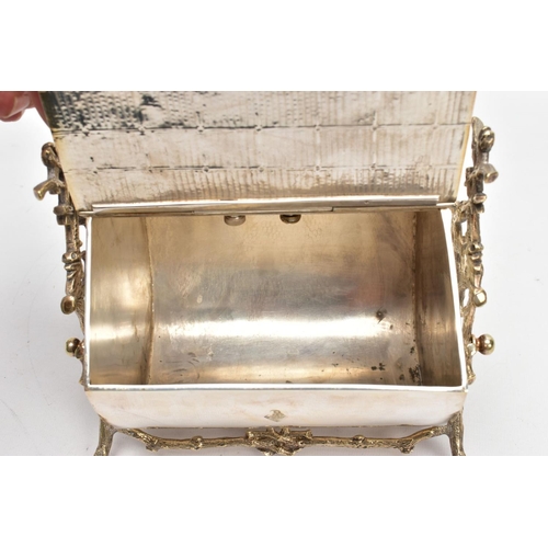 196 - A BOX OF WHITE METAL WARE, to include a wavy square shaped salver with an engraved centre, an emboss... 