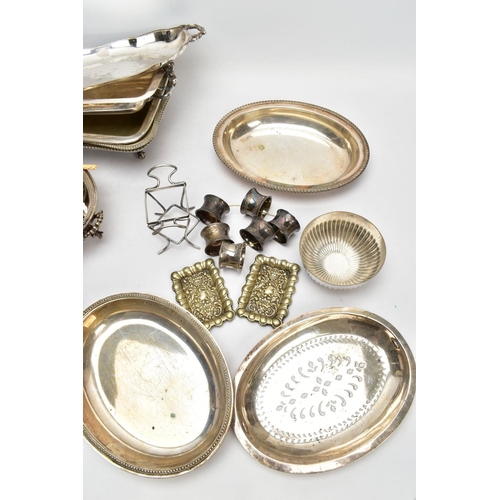 200 - A BOX OF ASSORTED WHITE METAL WARE AND OTHER ITEMS, to include various EPNS and EP entree dishes, to... 