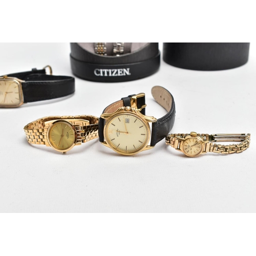 202 - A SELECTION OF LADIES WRISTWATCHES, to include two gold-plated 'Rotary' watches each fitted with gol... 