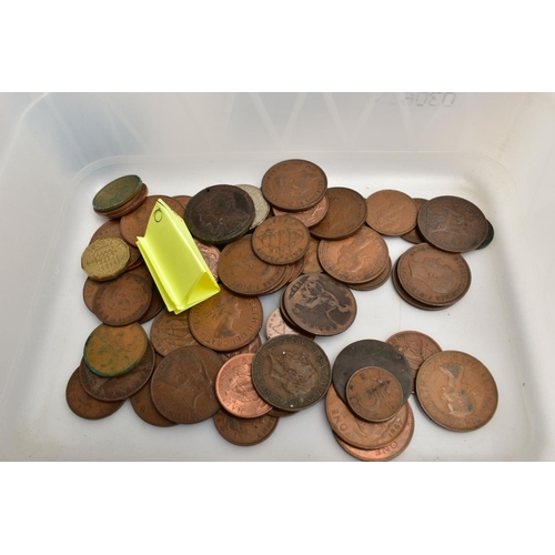 204 - A CARDBOARD BOX OF COINS AND COMMEMORATIVES to include a Coronation medal in bronze struck by the Bi... 