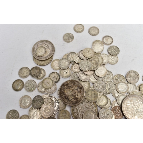 205 - A BAG CONTAINING POST 1920 - ONWARDS SILVER UK COINAGE to include approximately 384 grams of mainly ... 