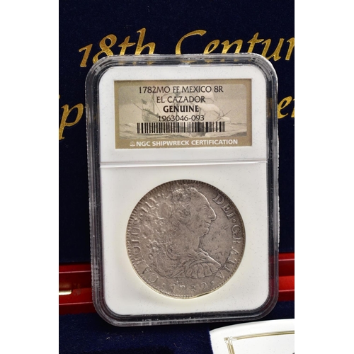 208 - A SLABBED NGC SHIPWRECK CERTIFICATION OF A 18TH CENTURY 1782 SILVER EIGHT REALES COIN with certifica... 