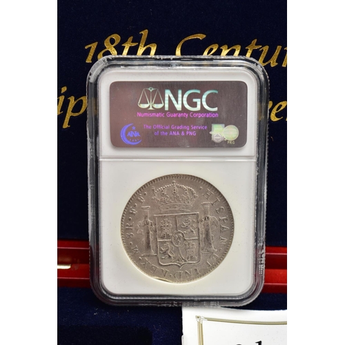 208 - A SLABBED NGC SHIPWRECK CERTIFICATION OF A 18TH CENTURY 1782 SILVER EIGHT REALES COIN with certifica... 