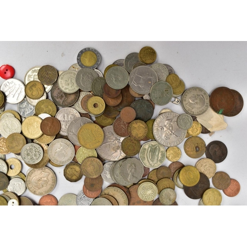 212 - A SMALL BOX OF WORLD COINS, some euro coin and small amount of silver and banknotes