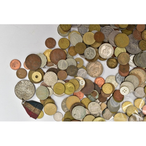 212 - A SMALL BOX OF WORLD COINS, some euro coin and small amount of silver and banknotes