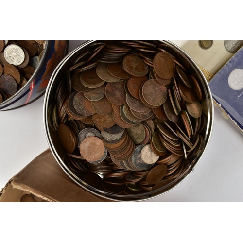 213 - A LARGE PLASTIC TRAY OF MIXED COINS to include a framed display of coin and banknotes, some Shell co... 