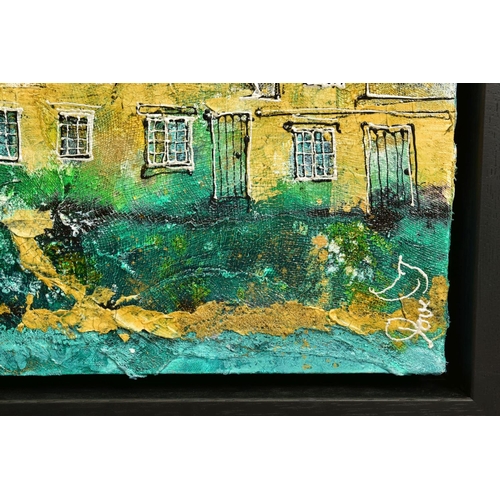 304 - KATHARINE DOVE (BRITISH CONTEMPORARY) 'BROOKSIDE COTTAGES', a row of terraced cottages, signed botto... 