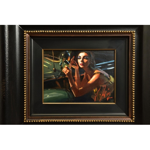 323 - FABIAN PEREZ (ARGENTINA 1967) 'STUDY FOR GLAMOUR II', a female figure applies lipstick in a car wing... 