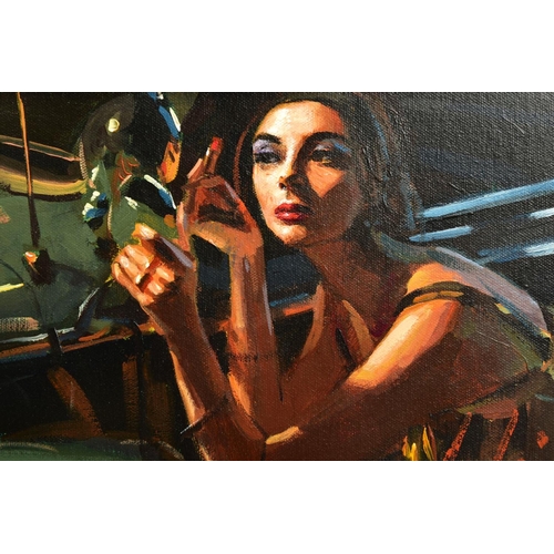 323 - FABIAN PEREZ (ARGENTINA 1967) 'STUDY FOR GLAMOUR II', a female figure applies lipstick in a car wing... 