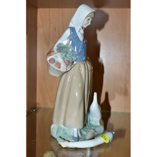 336 - THREE NAO (LLADRO) FIGURES, comprising 'Graceful' 0237, girl with basket of fruit, height 24cm, girl... 