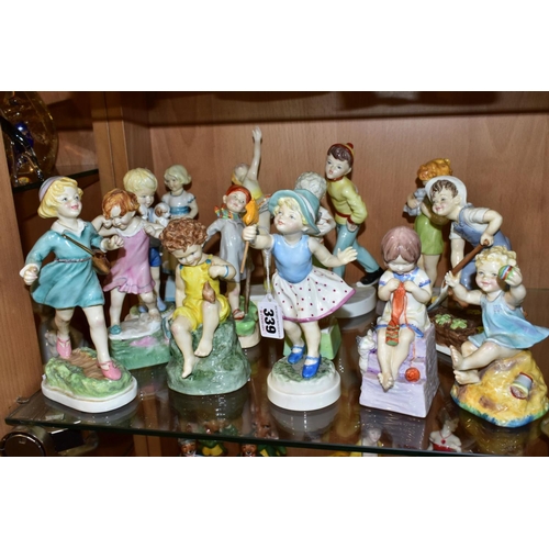 339 - FOURTEEN ROYAL WORCESTER CHILD'S BLESSING BOY AND GIRL DAYS OF THE WEEK FIGURES, comprising Monday 3... 