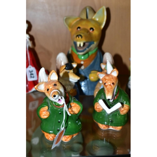 341 - FOPUR COALPORT BASIL BRUSH FIGURES AND A PLASTER BASIL BRUSH MONEY BOX, the money box marked 'Ivan O... 