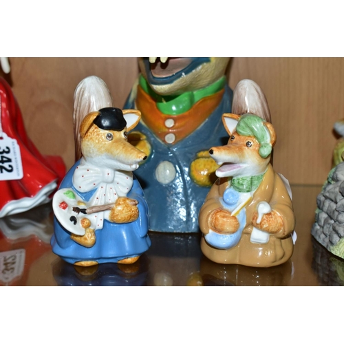 341 - FOPUR COALPORT BASIL BRUSH FIGURES AND A PLASTER BASIL BRUSH MONEY BOX, the money box marked 'Ivan O... 