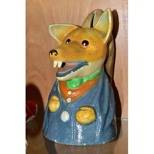 341 - FOPUR COALPORT BASIL BRUSH FIGURES AND A PLASTER BASIL BRUSH MONEY BOX, the money box marked 'Ivan O... 