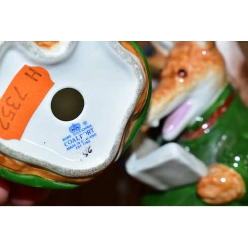 341 - FOPUR COALPORT BASIL BRUSH FIGURES AND A PLASTER BASIL BRUSH MONEY BOX, the money box marked 'Ivan O... 