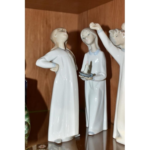 359 - THREE LLADRO FIGURES OF CHILDREN WEARING NIGHT DRESSES, comprising Nos 4868 'Girl with Candle', 4870... 