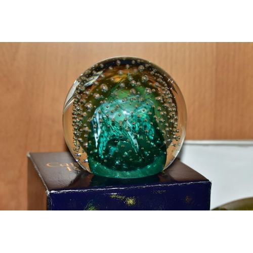 360 - FOUR CAITHNESS GLASS PAPERWEIGHTS AND TWO OTHERS, comprising a Mdina sea urchin example, height 11cm... 