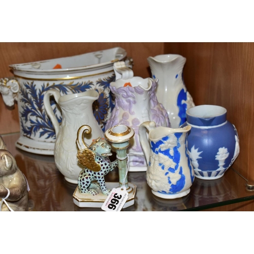 366 - A SMALL GROUP OF 19TH CENTURY CERAMICS, comprising an early 19th Century British porcelain candlesti... 