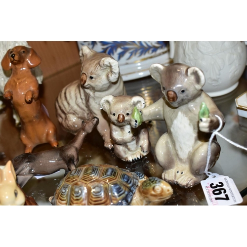 367 - A COLLECTION OF WADE WHIMSIES, BESWICK ANIMALS AND OTHER SMALL ORNAMENTS, including Beswick Koala Be... 