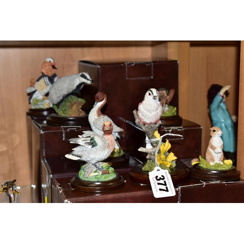 377 - SEVEN BOXED COUNTRY ARTISTS ANIMAL AND BIRD SCULPTURES, comprising 'Long Tailed Tit with Gorse', s.d... 