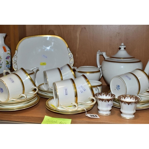 384 - A COALPORT 'ELITE-GOLD' PATTERN TEA SET, comprising tea pot (second), milk jug, twin handled sugar b... 