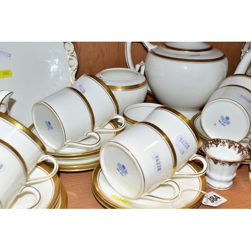 384 - A COALPORT 'ELITE-GOLD' PATTERN TEA SET, comprising tea pot (second), milk jug, twin handled sugar b... 