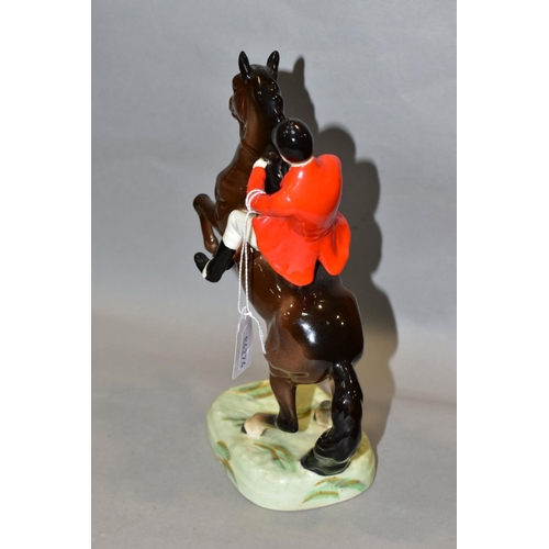 398 - A BESWICK HUNTSMAN (ON REARING HORSE), No 868, style one, second version, brown, Beswick crest backs... 