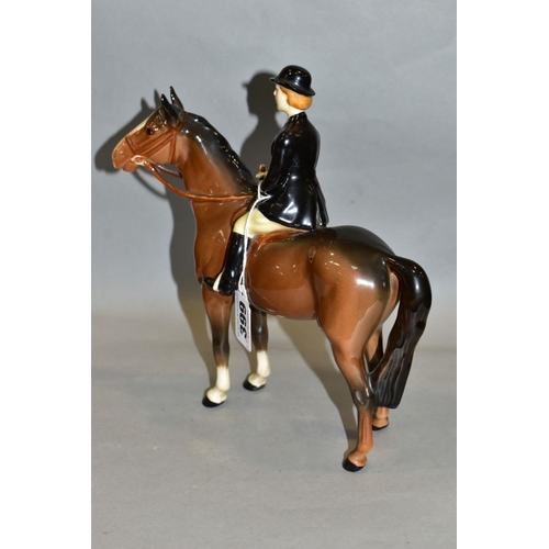 399 - A BESWICK HUNTSWOMAN, No 1730, style two, brown horse, Beswick crest backstamp, height 21.5cm (Condi... 