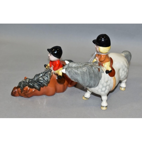 403 - TWO JOHN BESWICK NORMAN THELWELL FIGURE GROUPS, 'An Angel on Horseback', grey pony No 2704A and 'Kic... 