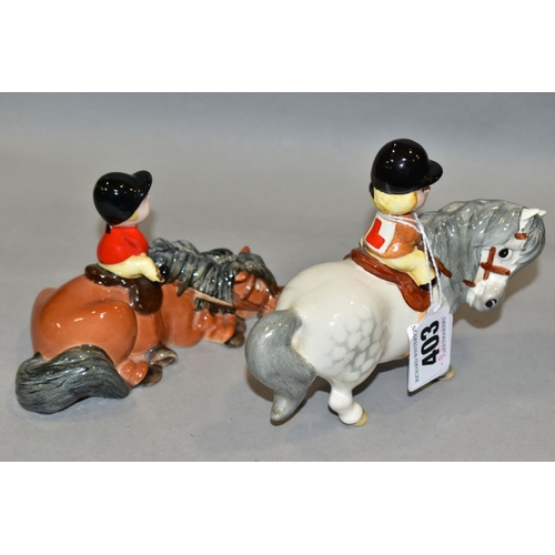 403 - TWO JOHN BESWICK NORMAN THELWELL FIGURE GROUPS, 'An Angel on Horseback', grey pony No 2704A and 'Kic... 