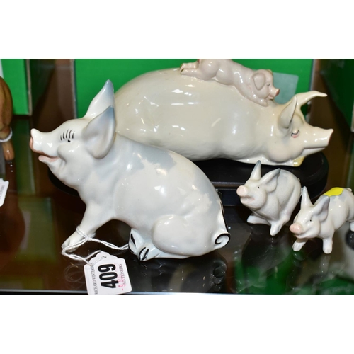 409 - SIX BESWICK PIGS, comprising Pig No 832, Piglet - Running No 833, Piglet - Trotting No 834, Sow Ch. ... 