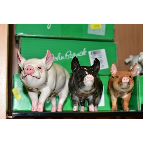 410 - THREE BOXED BESWICK RARE BREED PIGS, comprising Tamworth Sow No 4114, Middlewhite Boar No 4117 and B... 