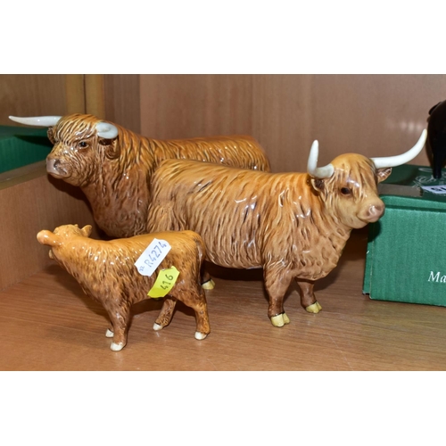 416 - BESWICK HIGHLAND CATTLE, comprising Bull No 2008, Highland Cow No 1740 and Calf No 1827D (3) (Condit... 