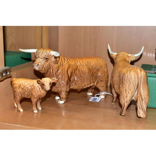 416 - BESWICK HIGHLAND CATTLE, comprising Bull No 2008, Highland Cow No 1740 and Calf No 1827D (3) (Condit... 