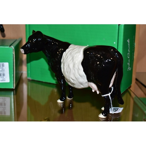 420 - A BOXED BESWICK RARE BREED BELTED GALLOWAY COW, No 4113A designed by Robert Donaldson, Beswick crest... 