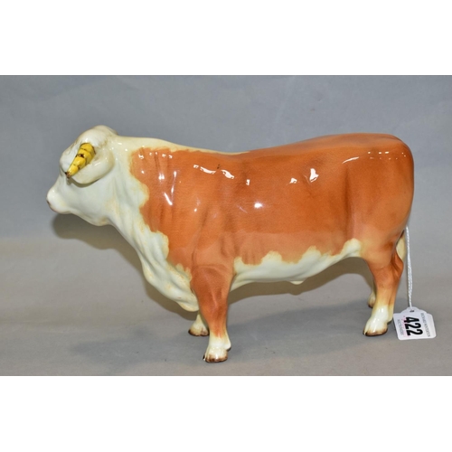 422 - A BESWICK HEREFORD BULL, No 949, in red colourway, circular Beswick backstamp (Condition:- no obviou... 