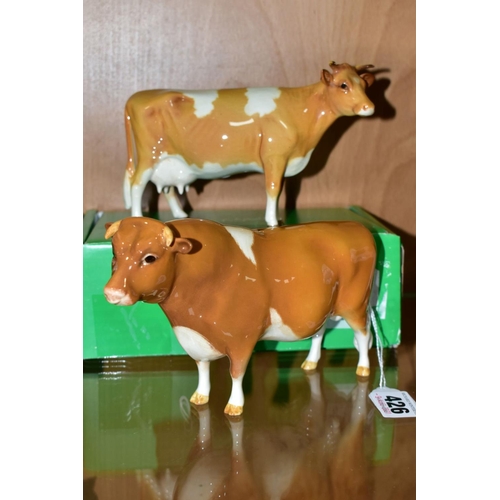 426 - BESWICK GUERNSEY CATTLE, comprising Bull Ch. Sabrina's Sir Richmond 14th, No.1451 two Guernsey Cows,... 