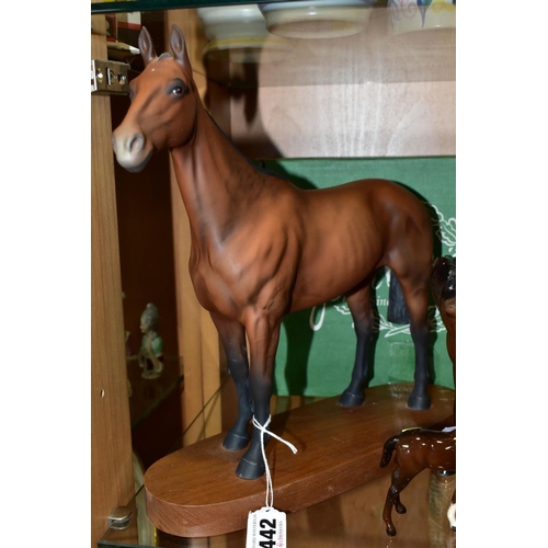 442 - THREE BESWICK HORSES, comprising connoisseur horse 'Arkle' No.2065, on wooden plinth (missing plaque... 