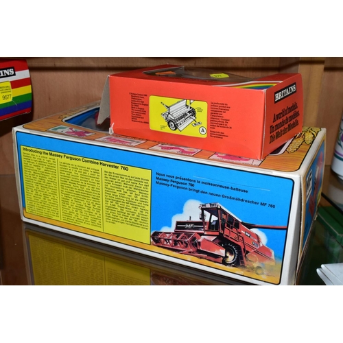 448 - A BOXED BRITAINS MASSEY FERGUSON 760 COMBINE HARVESTER, No. 9570, with a boxed Britains Seed Drill, ... 